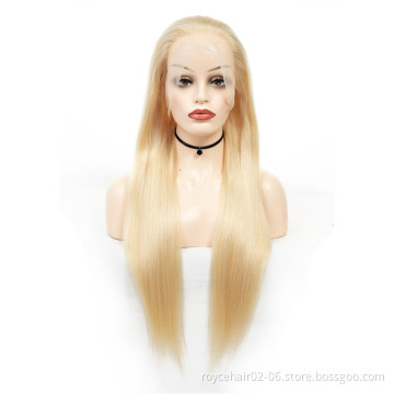 613 Blond color Double Drawn Peruvian Virgin human hair wig Vendor Pre plucked Straight Lace Front Wig